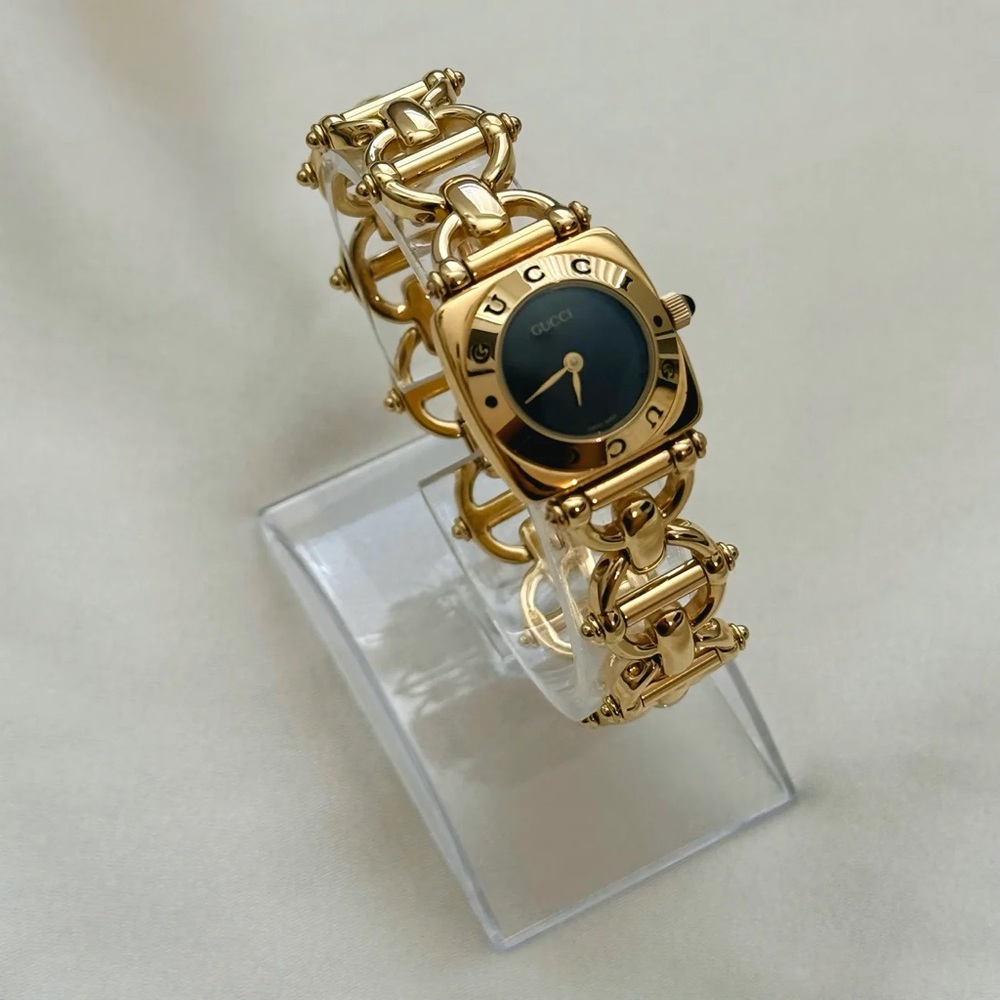 Gucci Gold Tone Bracelet Watch with Black Dial